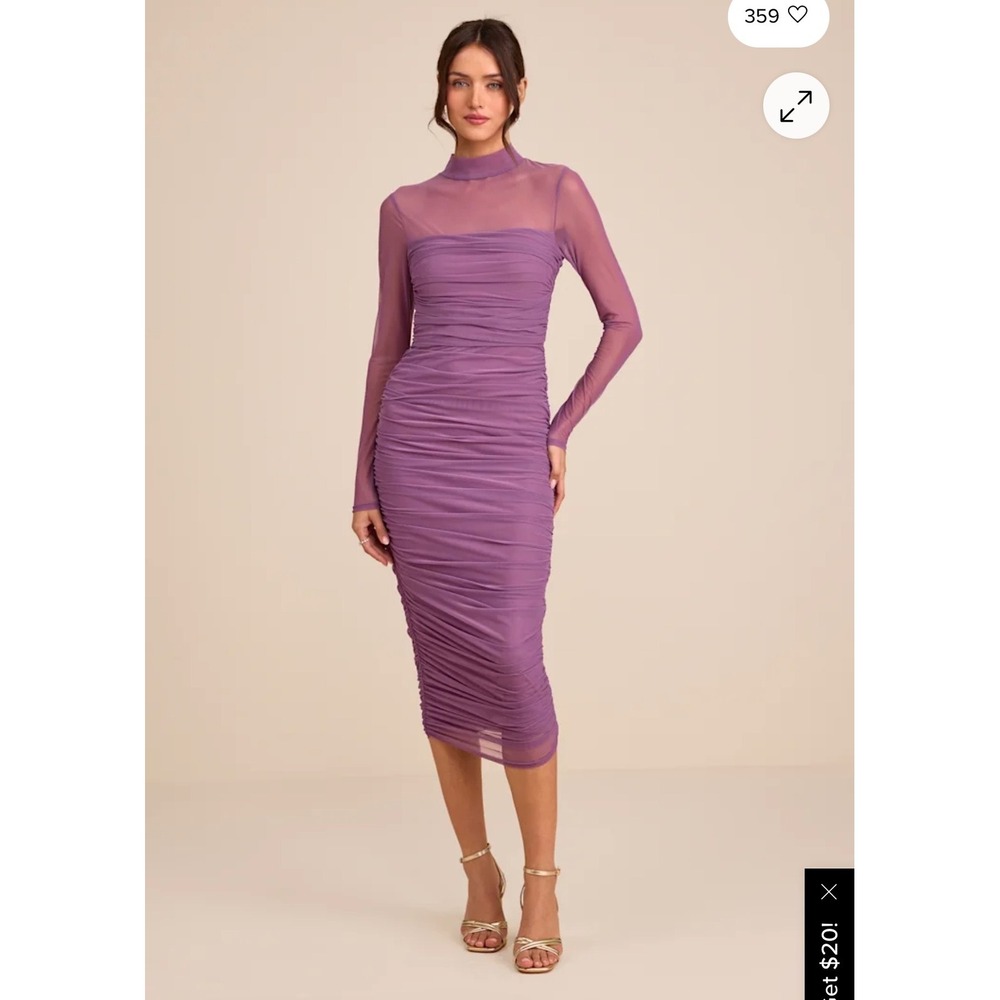Lulu's Lavender Ruched Mesh Midi Dress